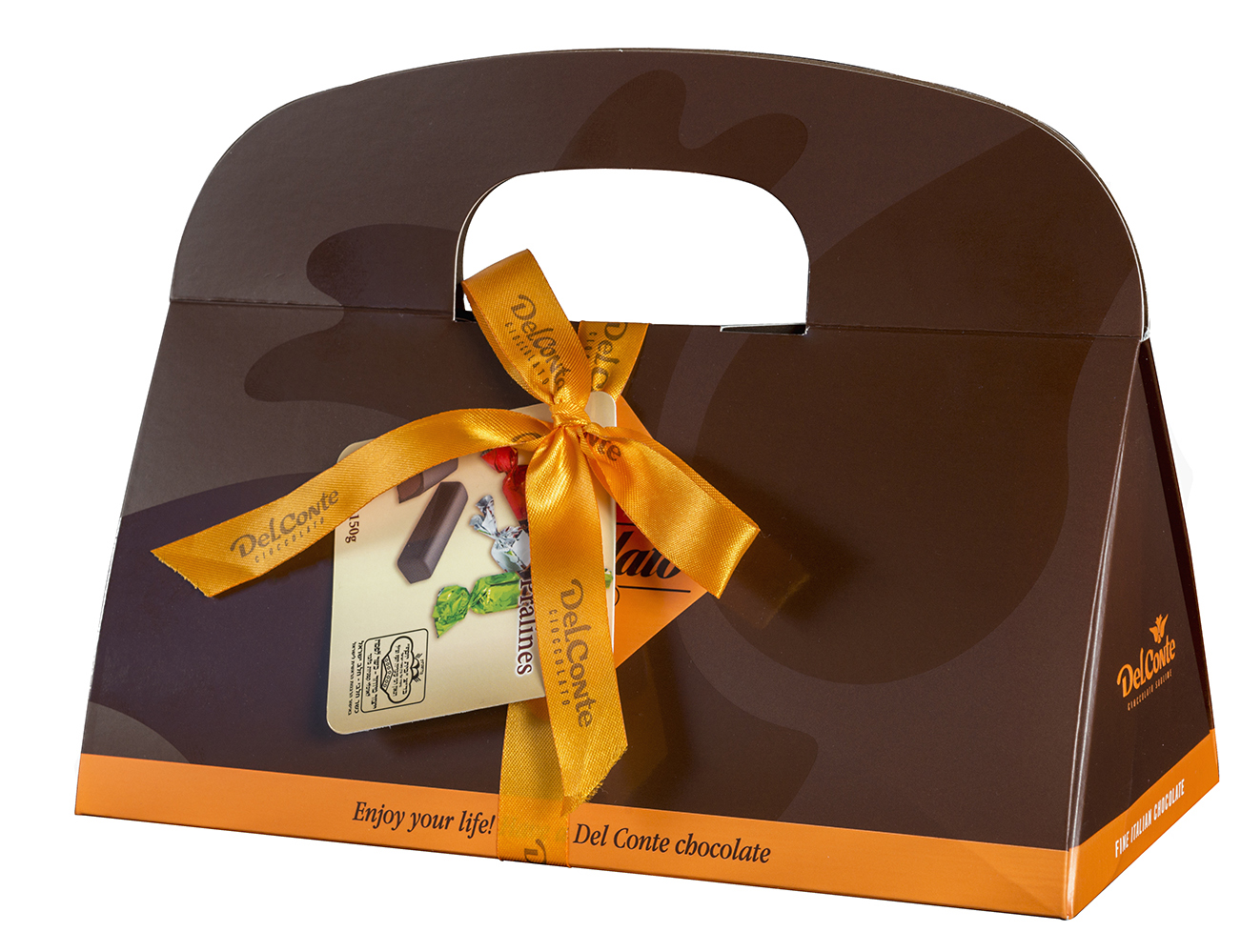 מארז תיק דלקונטה 150 גרם חום חלבי בד"צ 1/6