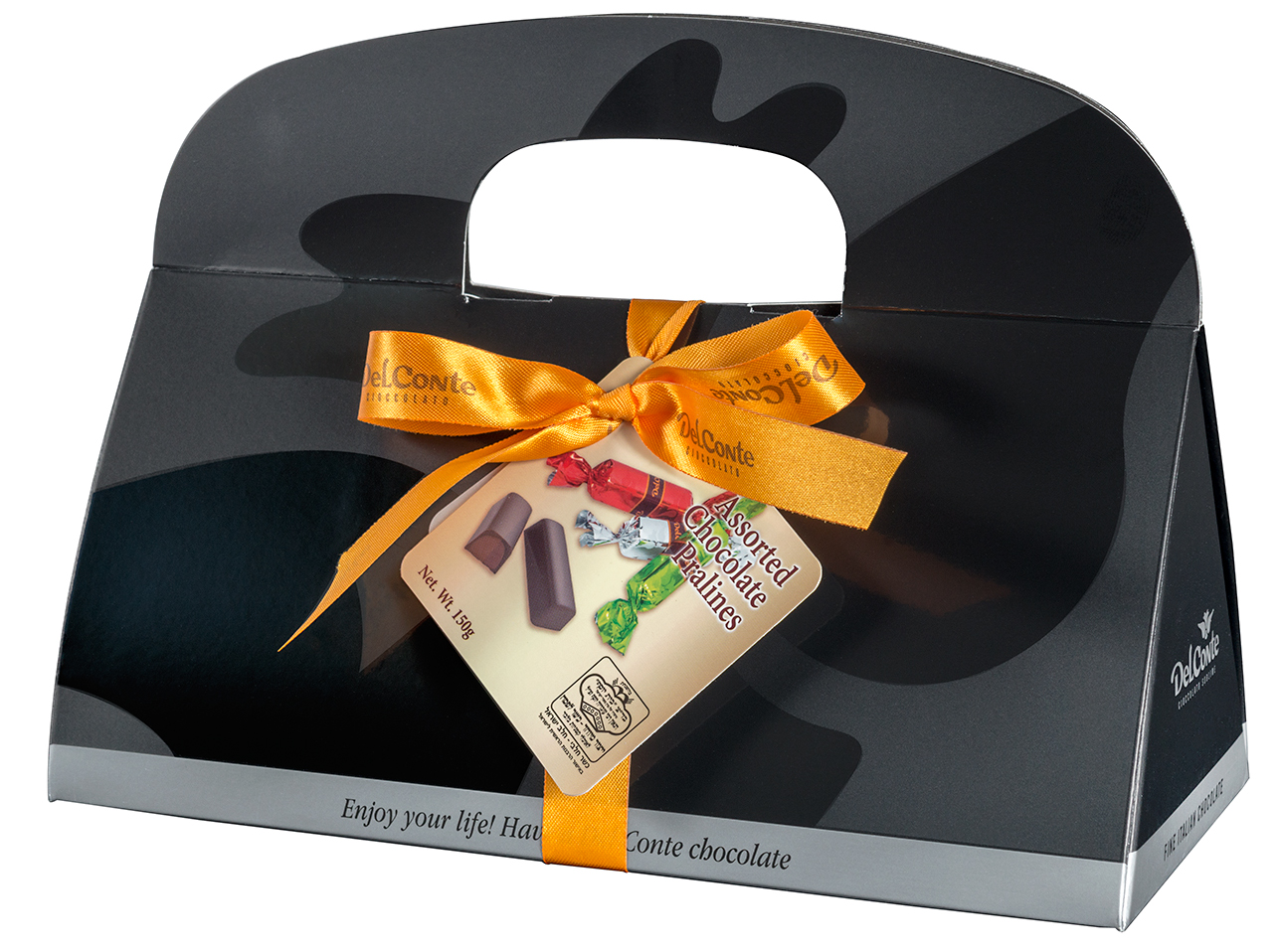 מארז תיק דלקונטה 150 גרם שחור חלבי בד"צ 1/6