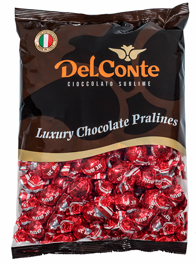 פרלין חג שמח אדום פס לבן בד"צ פרווה מריר/קקאו 1 ק"ג 1/6