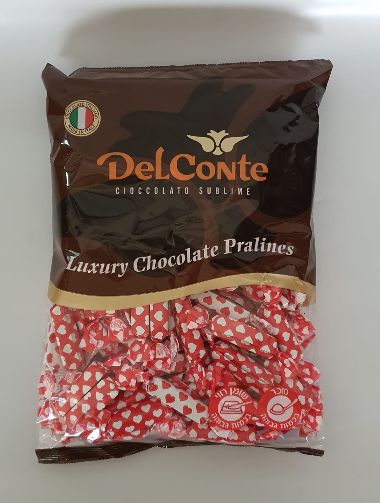 פרלין מלבן מיקס "לבבות" בד"צ חלב ישראל חלב/קקאו 1 ק"ג 1/6