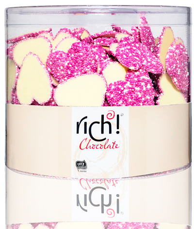 כפתורים לב שוקולד לבן במזרה סגול בד"צ 1ק"ג 1/6