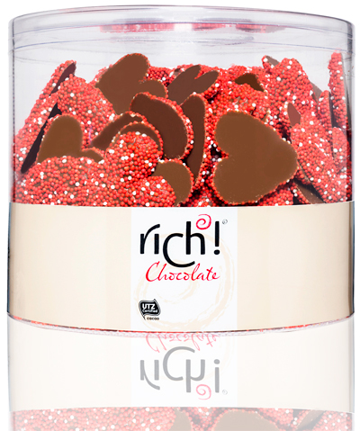 כפתורים לב שוקולד חלב במזרה אדום בד"צ 1 ק"ג 1/6