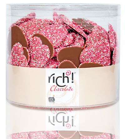 כפתורים לב שוקולד חלב במזרה ורוד בד"צ 1 ק"ג 1/6