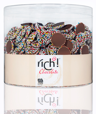 כפתורים שוקולד חלב במזרה צבעוני בד"צ 1 ק"ג 1/6