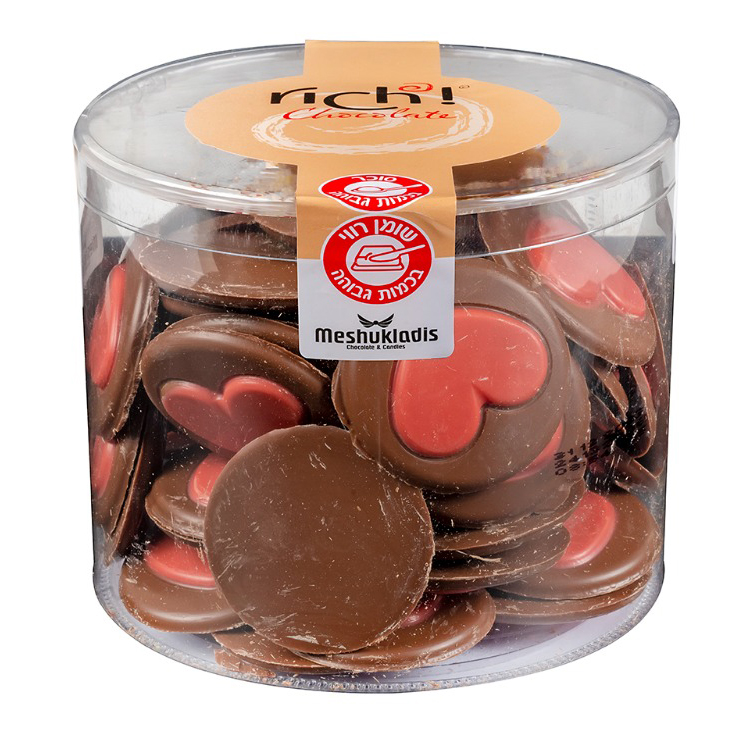 מדליון לב אדום - שוקולד חלב בד"צ 1/6