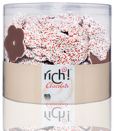 מיקס פרח שוקולד חלב ושוקולד לבן עם פרח בצבע אדום בד"צ 1/6