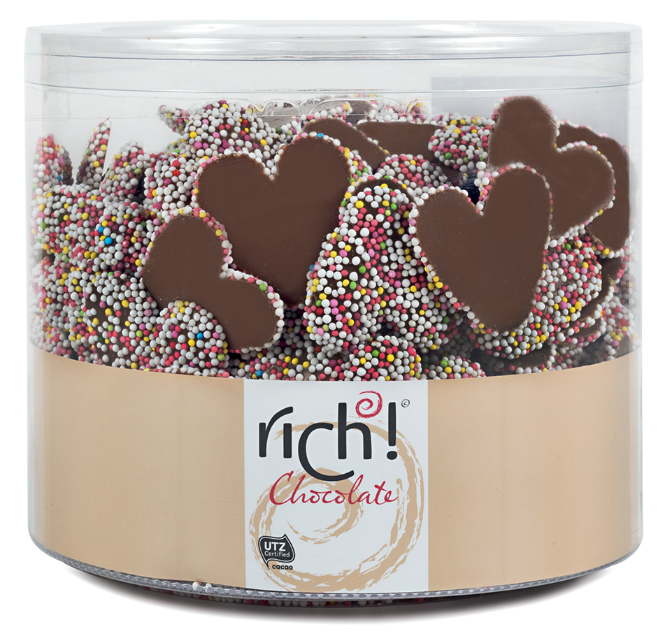 כפתורים לב שוקולד חלב במזרה צבעוני בד"צ 1 ק"ג 1/6