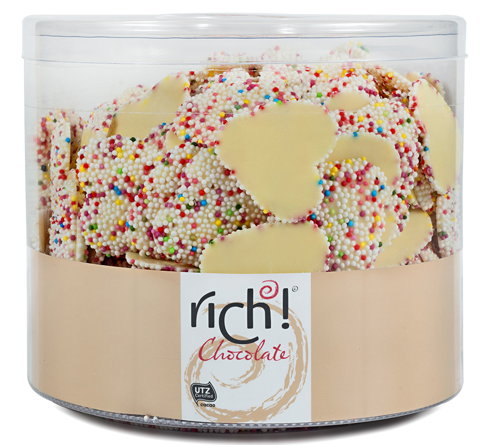 כפתורים לב שוקולד לבן במזרה צבעוני בד"צ 1 ק"ג 1/6