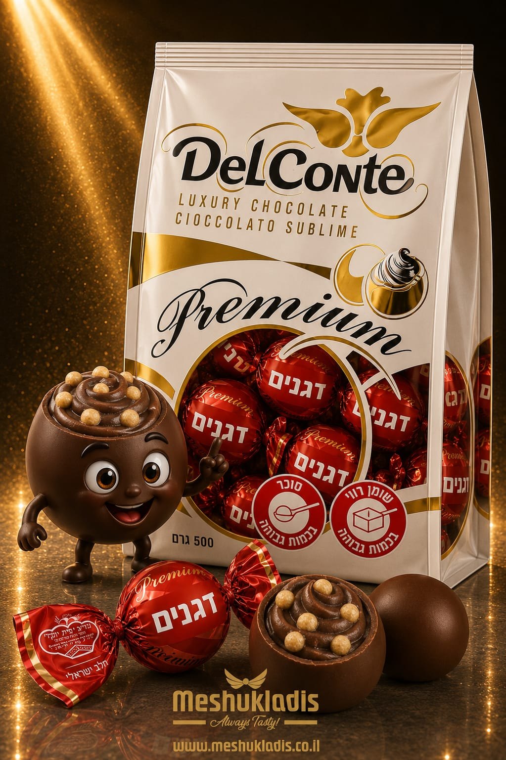 פרלין שוקולד חלב במילוי קרם חלב ופיצפוצי דגנים 500 גרם 1/10 בד"צ