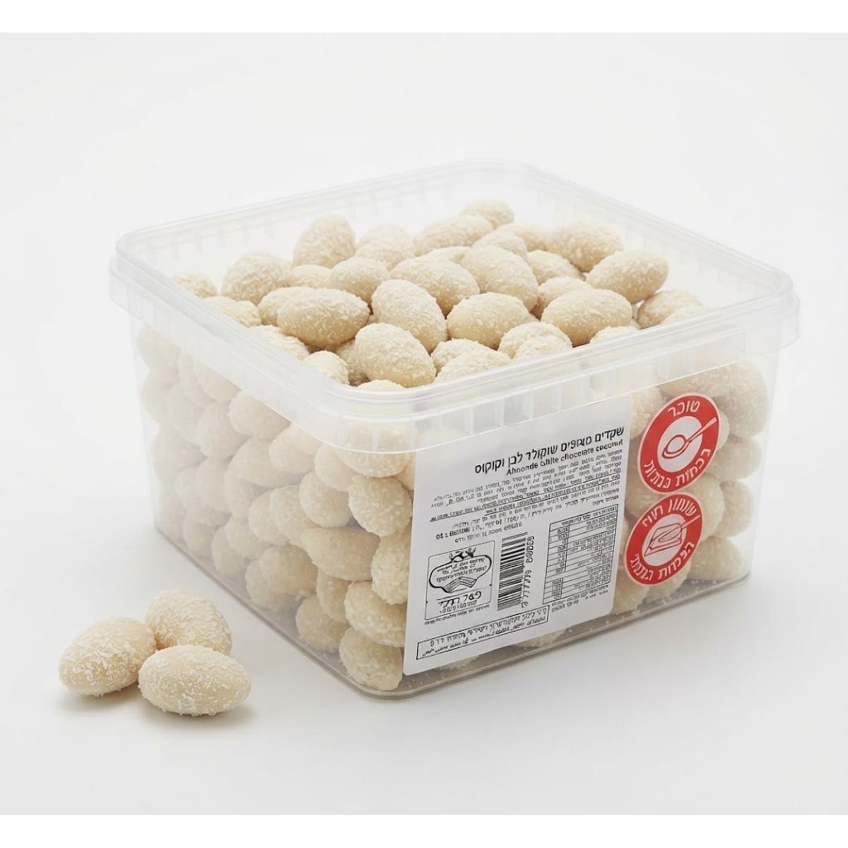 שקדים בשוקולד לבן ושבבי קוקוס בד"צ 1/4 2KG